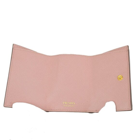 PRADA Logo Trifold Compact Wallet Saffiano Metal Leather Pink Beige 88FB246 - Picture 10 of 13